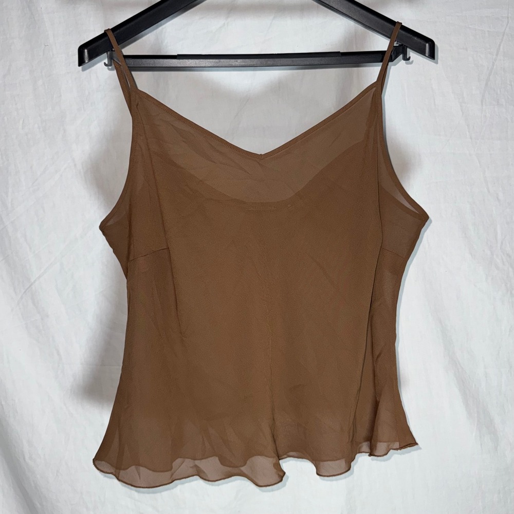 Womens XL Brown‎ Sheer V-Neck Chic Camisole Tank Top Adjustable Strap